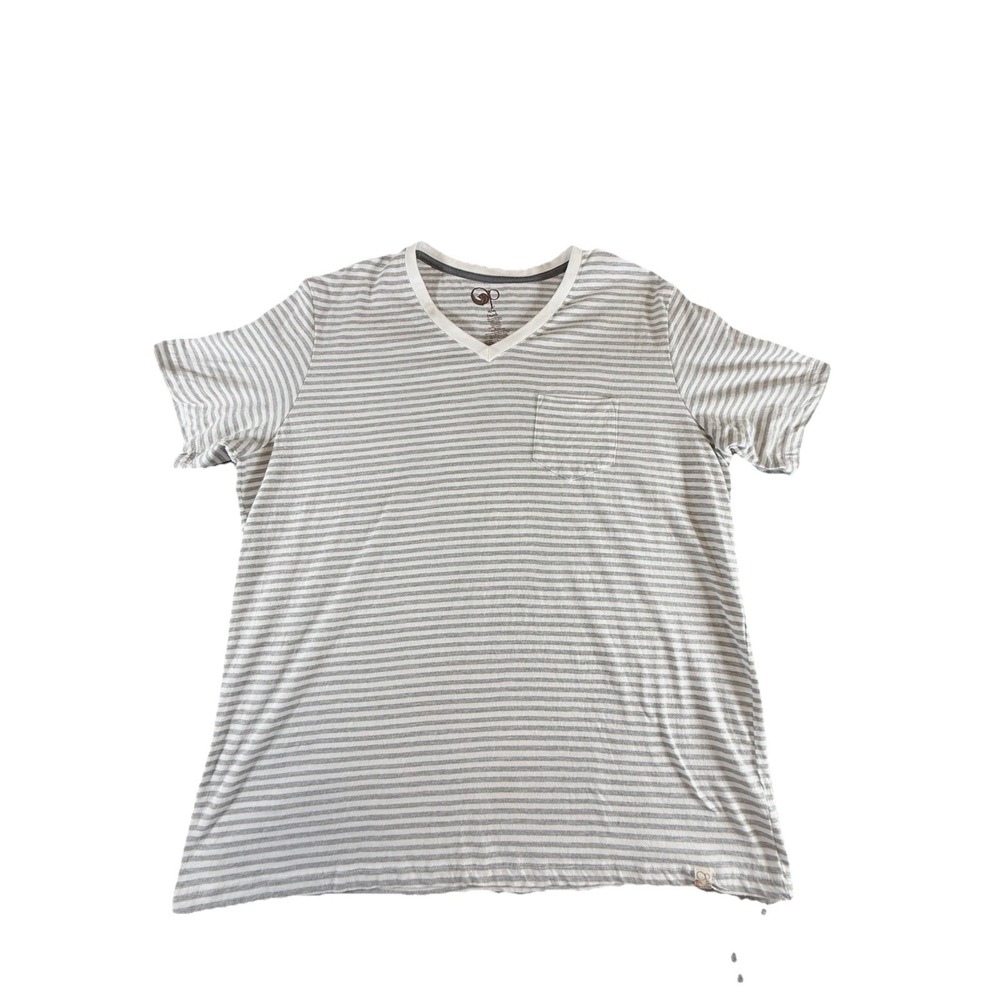 Op‎ T-Shirt Mens V-Neck Tee Gray & White Striped Short Sleeve Size Extra Large